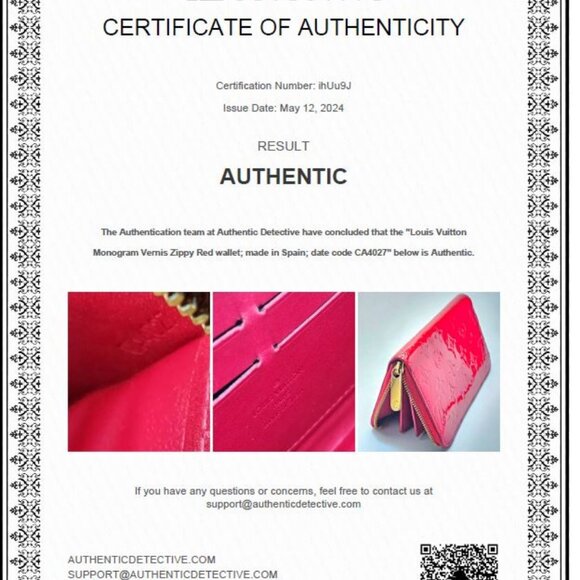 Louis Vuitton Monogram Vernis Zippy Red wallet; - Picture 16 of 16